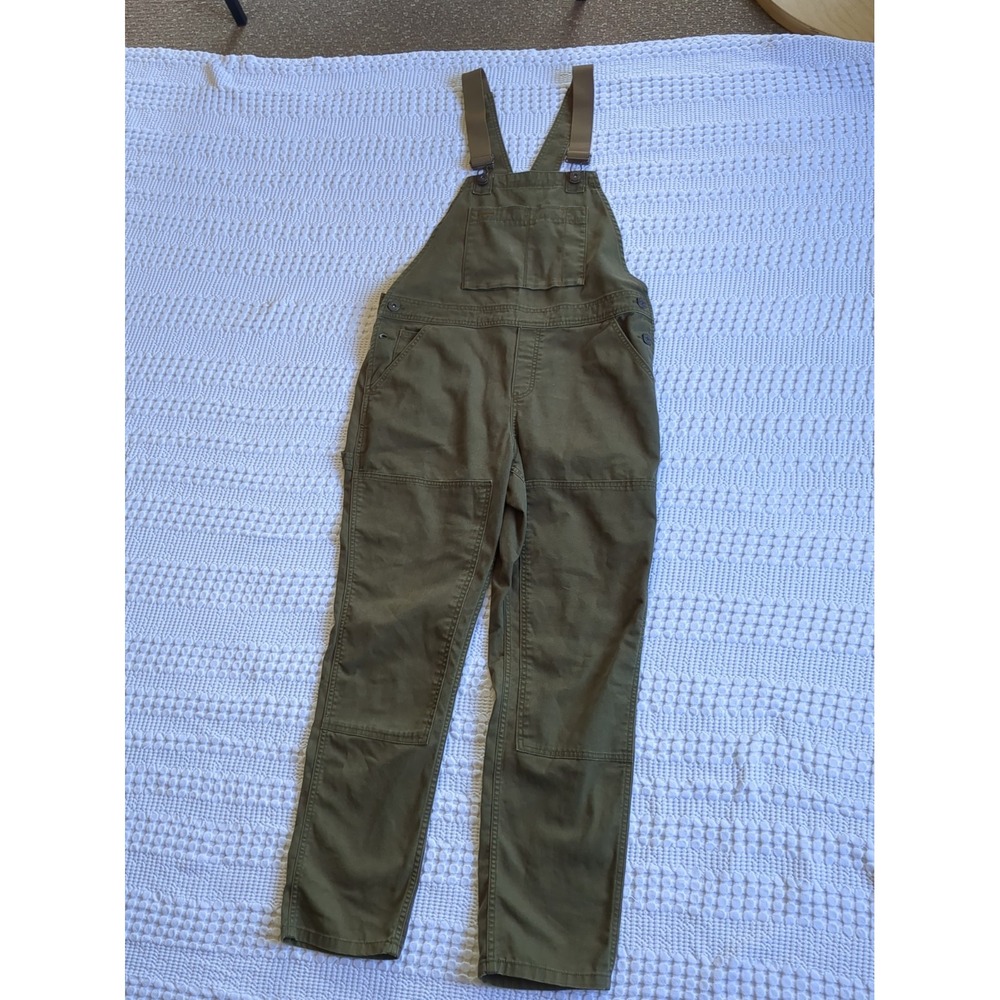 REI Trailsmith Double Knee Denim Overalls Green Size 12 Women's Straight Leg